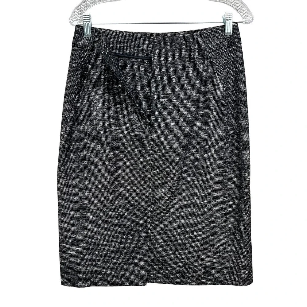 Theory Womens Pencil Skirt Flat Front Vented Zip Heathered Black White Size 8*